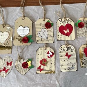 10 Valentines vintage sheet music hang tags